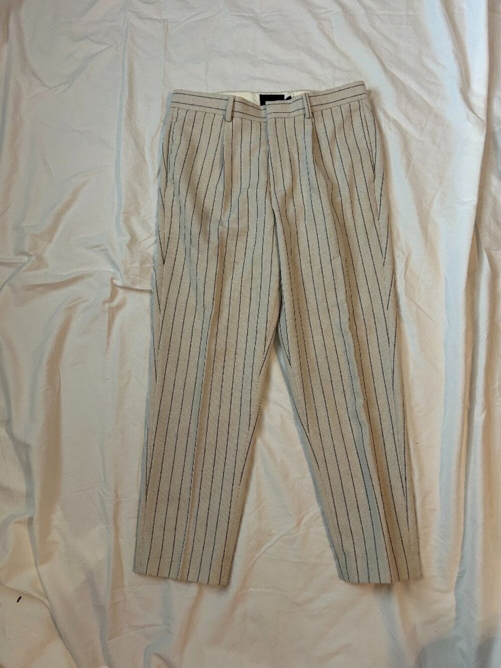 PINSTRIPE WOOL BLEND DRESS PANTS WITH PLEATS 32X32